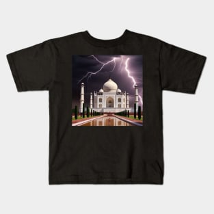 Iconic World Landmarks During A Thunderstorm : Taj Mahal India Kids T-Shirt